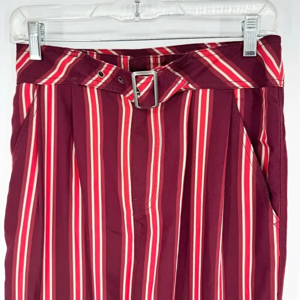 Free People Seemed Like Stripe Belted Crop Pant in Burgundy/Red Sz 2 Office Boho